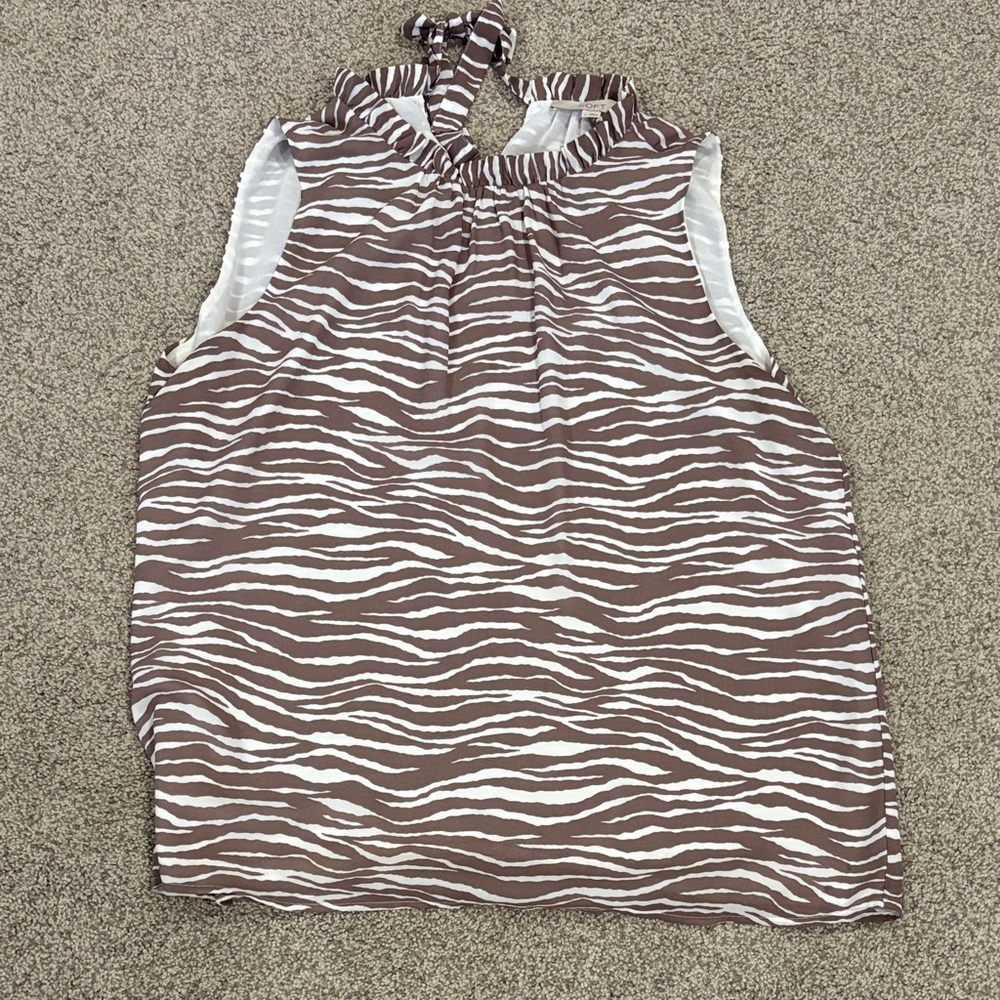 LOFT Brown and White Zebra Print Blouse